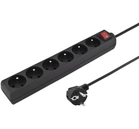 PREMIUMCORD prodluovac pvod 230V 5m 6 zsuvek, vyp, ern (ppa6k-05bk)