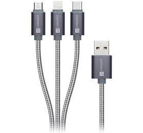 Kabel CONNECT IT USB-C/Micro USB/Lightning 1,2m silver gray