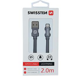 DATOVÝ KABEL SWISSTEN TEXTILE USB / LIGHTNING 2,0 M ŠEDÝ