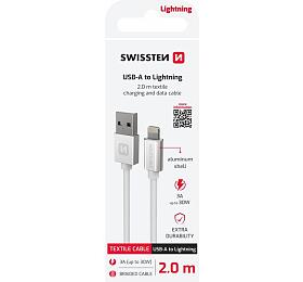 DATOVÝ KABEL SWISSTEN TEXTILE USB / LIGHTNING 2,0 M STŘÍBRNÝ
