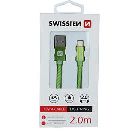 DATOVÝ KABEL SWISSTEN TEXTILE USB / LIGHTNING 2,0 M ZELENÝ