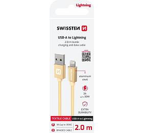 DATOVÝ KABEL SWISSTEN TEXTILE USB / LIGHTNING 2,0 M ZLATÝ