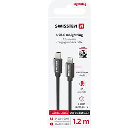 DATOVÝ KABEL SWISSTEN TEXTILE USB-C / LIGHTNING 1,2 M ČERNÝ