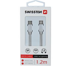 DATOVÝ KABEL SWISSTEN TEXTILE USB-C / LIGHTNING 1,2 M STŘÍBRNÝ