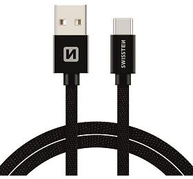 DATOVÝ KABEL SWISSTEN TEXTILE USB / USB-C 3,0 M ČERNÝ
