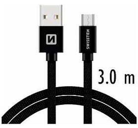 DATOVÝ KABEL SWISSTEN TEXTILE USB / MICRO USB 3,0 M ČERNÝ