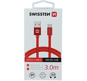 DATOVÝ KABEL SWISSTEN TEXTILE USB / MICRO USB 3,0 M ČERVENÝ