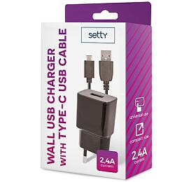 Nabjeka do st Setty 2,4A s USB-C kabelem 1m ern