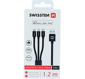 DATOVÝ KABEL SWISSTEN TEXTILE 3in1 MFi 1,2 M ČERNÝ (Lightning, USB-C, Micro USB)