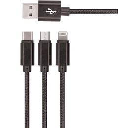 Kabel Setty 3v1 USB/microUSB, Lightning, USB-C 1m 2A černý