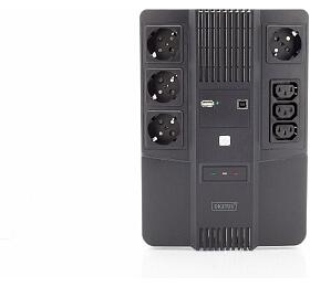 DIGITUS UPS vše-v-jednom, 800VA / 480W, LED 12V / 9Ah x1, 4x CEE 7 / 7,3x IEC C13, USB, RJ45 (DN-170111)