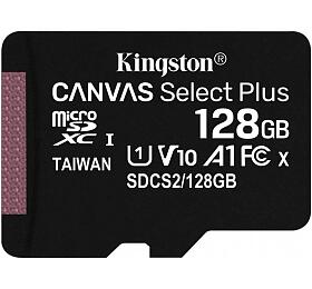 KINGSTON 128GB microSDHC CANVAS Plus Memory Card 100MB/85MBs- UHS-I class 10 Gen 3 - bez adaptru (SDCS2/128GBSP)