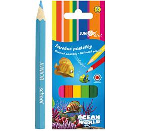 Teddies Pastelky barevn devo krtk Ocean World estihrann 6 ks v krabice 4,5x11x1cm 24ks v krabici