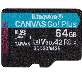 Pamov karta KINGSTON 64GB microSDXC Canvas Go! PLus 170R/100W U3 UHS-I V30 Card bez adapteru (SDCG3/64GBSP)