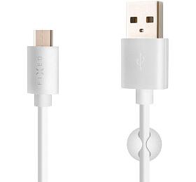 Dlouhý datový a nabíjecí kabel FIXED s konektory USB/USB-C, USB 2.0, 2 metry, bílý