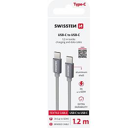 DATOVÝ KABEL SWISSTEN TEXTILE USB-C / USB-C 1,2 M ŠEDÝ