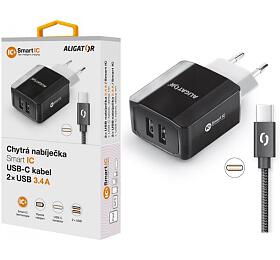 Nabíječka ALIGATOR CHS0004 3.4A, 2xUSB, smart IC, černá, USB-C kabel 2A