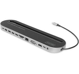 Digitus 12portová dokovací stanice USB-C, šedá, HDMI, VGA, 2x&amp;nbsp;USB-C, 4x&amp;nbsp;USB-A, RJ45, 1x&amp;nbsp;3,5 mm, SD&amp;nbsp;/ MicroSD