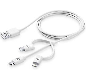 USB kabel CellularLine se temi adaptry Lightning + Micro USB + USB-C, bl