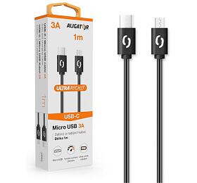 Datový kabel ALIGATOR POWER 3A, USB-C/micro USB 1m černý
