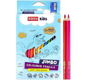 EASY Kids COLOUR JUMBO Trojhrann pastelky JUMBO s oezvatkem, 13 ks, 12 zkladnch barev + zlat