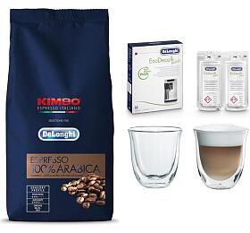 SET Kva DeLonghi Kimbo 100% Arabica 1kg zrnkov + DeLonghi EcoDecalk mini + Skleniky na cappuccino DeLonghi