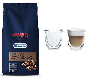 SET Kva DeLonghi Kimbo 100% Arabica 1kg zrnkov + Skleniky na cappuccino DeLonghi