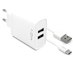 Set sov nabjeky FIXED s 2xUSB vstupem a USB/USB-C kabelu, 1 metr, 15W Smart Rapid Charge, bl