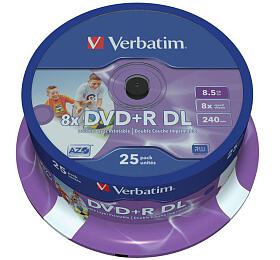 VERBATIM DVD+R(25-pack)/Spindle Double Layer 8X 8.5GB Inkjet Printable (43667)