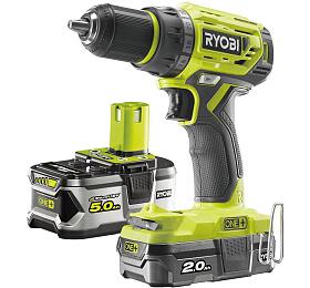 Ryobi R18DD7-252S, aku bezuhlkov 18 V roubovk/vrtaka + 1x 2Ah + 1x 5Ah baterie + nabjeka ONE+