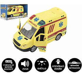 Teddies Auto ambulance plast 20cm na setrvank na baterie se zvukem se svtlem v krabici 26x15x12cm