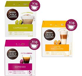 SET Nescaf Dolce Gusto Cappuccino, 16ks + Espresso, 16ks + Latte Macchiato, 16 ks