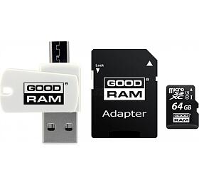 GOODRAM microSDXC karta 64GB M1A4 All-in-one (R:100/W:10 MB/s), UHS-I Class 10, U1 + Adapter + OTG card reader/teka (M1A4-0640R12)