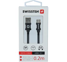 Swissten TEXTILE USB /&amp;nbsp;USB-C 0,2 M&amp;nbsp;ČERNÝ