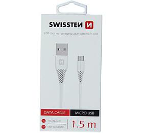 DATOVÝ KABEL SWISSTEN USB / MICRO USB 1,5 M BÍLÝ (6,5mm)