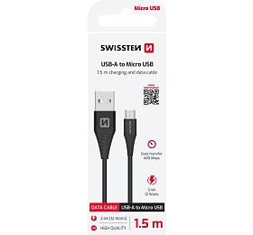 DATOVÝ KABEL SWISSTEN USB / MICRO USB 1,5 M ČERNÝ (6,5mm)