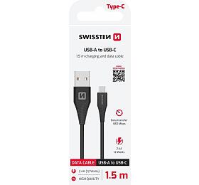 DATOVÝ KABEL SWISSTEN USB / USB-C ČERNÝ 1,5M (7mm)