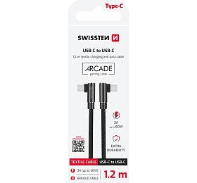 TEXTILNÍ DATOVÝ KABEL SWISSTEN ARCADE USB-C / USB-C 1,2 M ČERNÝ