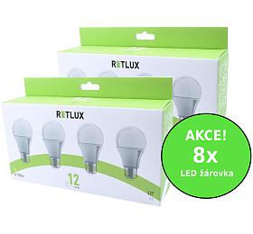 SET 8x žárovka Retlux REL 21 LED A60 12W E27 WW