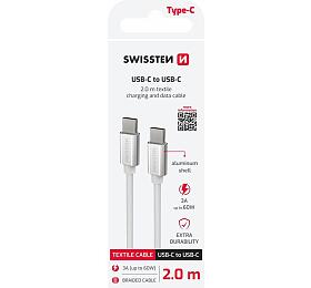 DATOVÝ KABEL SWISSTEN TEXTILE USB-C / USB-C 2,0 M STŘÍBRNÝ
