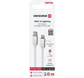 DATOVÝ KABEL SWISSTEN TEXTILE USB-C / LIGHTNING 2,0 M STŘÍBRNÝ