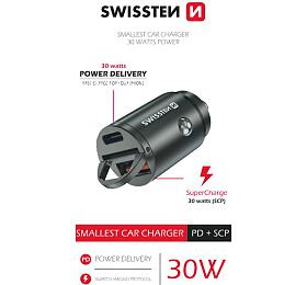 SWISSTEN CL ADAPTR POWER DELIVERY USB-C + SUPER CHARGE 3.0 30W NANO STBRN