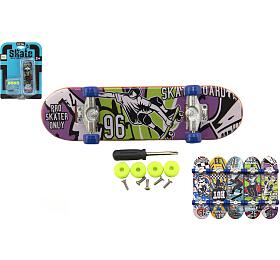 Teddies Skateboard prstový šroubovací plast 9cm s&amp;nbsp;doplňky mix barev na&amp;nbsp;kartě 12,5x17x3cm