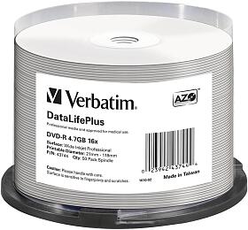 VERBATIM DVD-R DataLifePlus 4.7GB, 16x, printable, spindle 50 ks (43744)