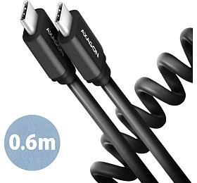 Axagon BUCM-CM10TB, TWISTER kabel USB-C <-> USB-C, 0.6m, USB 2.0, PD 60W 3A, ALU, tpe, ern
