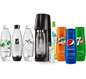 SodaStream Spirit Black +&amp;nbsp;Náhradní láhve FUSE 3&amp;nbsp;x 1l&amp;nbsp;+ Sirup Pepsi 440 ml&amp;nbsp;+ Sirup Mirinda 440 ml&amp;nbsp;+ Sirup 7UP 440 ml
