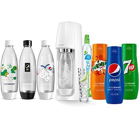 SET SodaStream Spirit White + Nhradn lhve FUSE 3 x 1l + Sirup Pepsi 440 ml + Sirup Mirinda 440 ml + Sirup 7UP 440 ml