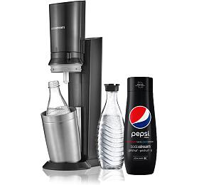 SodaStream Crystal Black/Metal +&amp;nbsp;Lahev 0,7l skleněná Penguin +&amp;nbsp;Sirup Pepsi MAX 440 ml