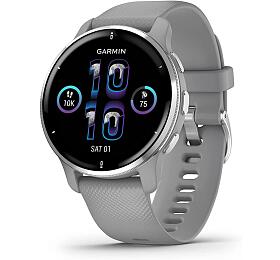 Garmin Venu 2 Plus, nerezov luneta Silver, pouzdro Gray, silikonov emnek, EU (010-02496-10)