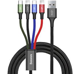 Baseus rychl nabjec / datov kabel 4v1 2* Lightning + USB-C + Micro USB 3,5A 1,2m, ern (CA1T4-A01)